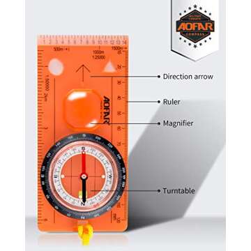 AOFAR Orienteering Compass AF-5C for Hiking, Boy Scout Compass for Kids - Professional Field Compass...