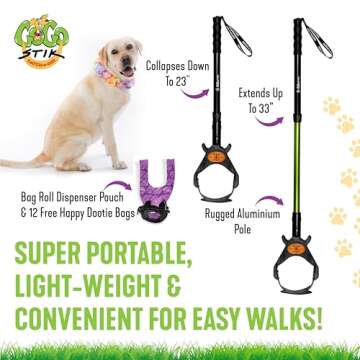 GoGo Stik, Catch-N-Go! Best Poo Catcher Scooper. Catch Poo on Walks. Alum Telescopic Handle, Strap-on Roll Bag Pouch Dispenser & Convenient Wrist Strap. Dootie Bags, Super Quick & Clean. 5-Yr Warranty