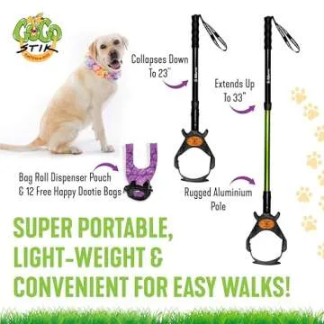 GoGo Stik, Catch-N-Go! Best Poo Catcher Scooper. Catch Poo on Walks. Alum Telescopic Handle, Strap-on Roll Bag Pouch Dispenser & Convenient Wrist Strap. Dootie Bags, Super Quick & Clean. 5-Yr Warranty