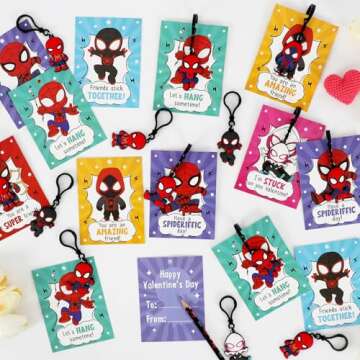 Dyatgerttide 24 Pack Valentines Day Cards for Kids with Key Chains for Valentine's Classroom Exchange, Valnetine's Day Gifts for Kids Party Favor, Game Prizes