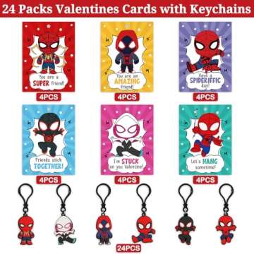 Dyatgerttide 24 Pack Valentines Day Cards for Kids with Key Chains for Valentine's Classroom Exchange, Valnetine's Day Gifts for Kids Party Favor, Game Prizes