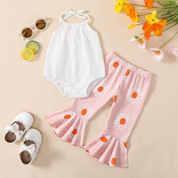 ADXSUN Newborn Baby Girl Summer Clothes Ribbed Romper+Striped/Floral/Cow Flared Pants Infant Outifts 0-18 Months
