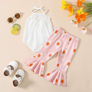 ADXSUN Newborn Baby Girl Summer Clothes Ribbed Romper+Striped/Floral/Cow Flared Pants Infant Outifts 0-18 Months