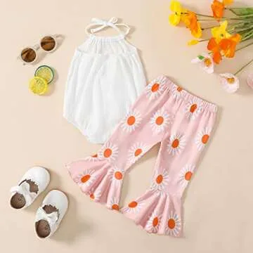 ADXSUN Newborn Baby Girl Summer Clothes Ribbed Romper+Striped/Floral/Cow Flared Pants Infant Outifts 0-18 Months