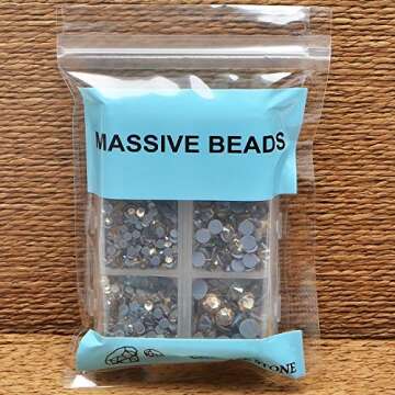 4000Pcs Mixed Size Hot Fix Round Crystals Gems Glass Stones Hotfix Flat Back Rhinestones (Light Champagne)