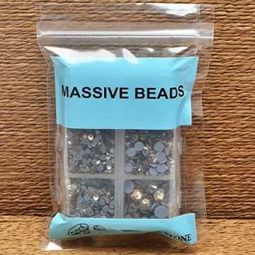 4000Pcs Mixed Size Hot Fix Round Crystals Gems Glass Stones Hotfix Flat Back Rhinestones (Light Champagne)