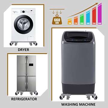 sanyi Mobile Fridge Stand Base, Washing Machine Stand with Wheels, Adjustable Furniture Dolly for Washer, Refrigerator and Dryer