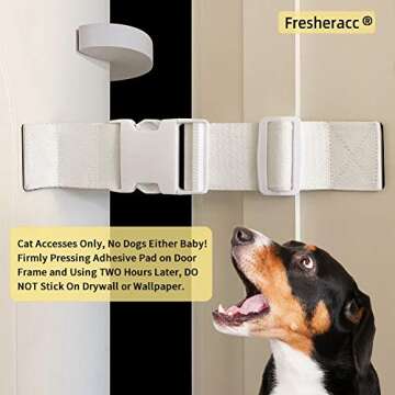 2 Packs Adjustable Dog Proof Door Strap Latch Lock with Door Stopper, Reusable Cat Door Strap, Keep Dog Out of Litter Box Room and Cat Feeder, Install On Door Frame Only Without Damage (White)