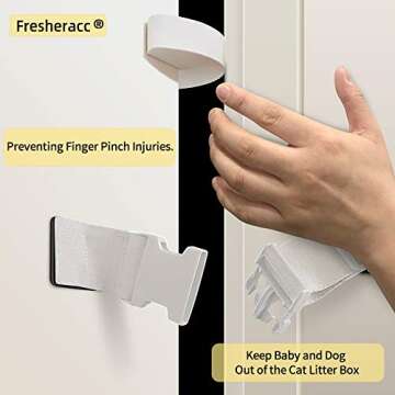 2 Packs Adjustable Dog Proof Door Strap Latch Lock with Door Stopper, Reusable Cat Door Strap, Keep Dog Out of Litter Box Room and Cat Feeder, Install On Door Frame Only Without Damage (White)