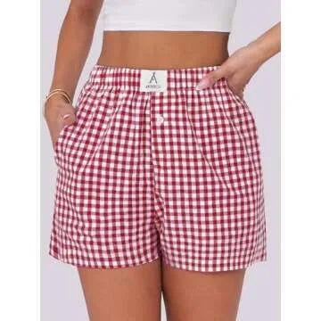 ANRABESS Women's Gingham Pajama Boxer Shorts - Summer Essential