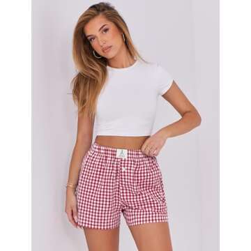 ANRABESS Women's Gingham Pajama Boxer Shorts - Summer Essential