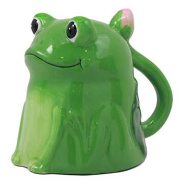 Ebros Topsy Turvy Ceramic Green Frog With Water Lily Handle Coffee Mug Drink Cup 11oz Animal Toads O...