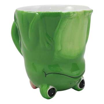 Ebros Topsy Turvy Ceramic Green Frog With Water Lily Handle Coffee Mug Drink Cup 11oz Animal Toads Or Frogs Decor Collectible Kitchen Accessory
