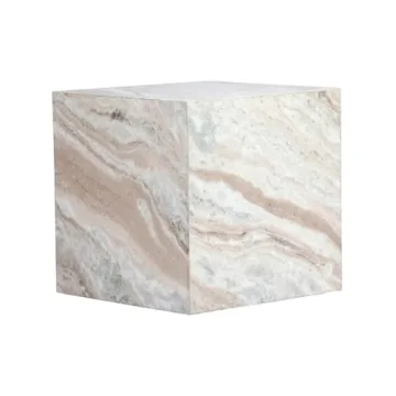 TOV Furniture Keira Cream Marble Side Table Handcrafted Elegance