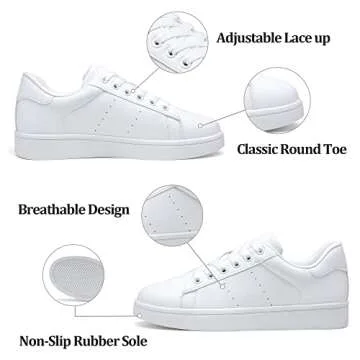 Vepose Women's White Fashion Casual Sneakers, Laces Trendy Sneakers Low Platform with PU Leather, Full White, Size 9 US - Comfortable Walking Shoes (CJY8002 White 09)