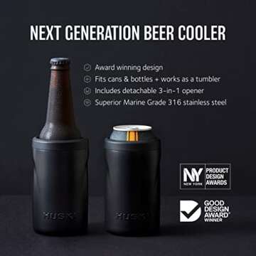 Huski Beer Cooler 2.0 | NEW | Premium Can and Bottle Holder | Triple Insulated Marine Grade Stainles...