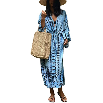 Women's Beach Coverups Long Loose Kimono Robe Open Front Swimsuit Cover Up Summer Long Sleeve Tie Dy...