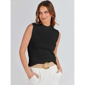 ANRABESS Womens Summer Sleeveless Tops Casual Mock Neck Loose Fit Knit Lightweight Sweater Pullover Top Black-M