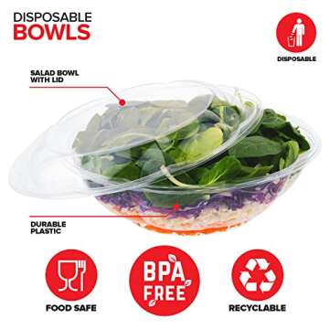 Stock Your Home 64oz Clear Plastic Salad Bowls with Lids Disposable (10 Pack) Extra Large Takeout Container with Snap on Lid for Fruit Salads, Lunch, Meal Prep, Acai Bowl, To-Go Party Containers