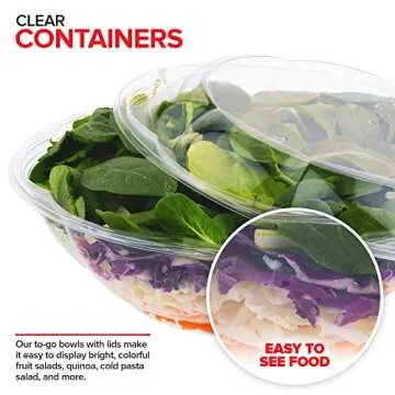 64oz Clear Salad Bowls with Lids - 10 Pack Disposable Containers