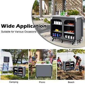 Giantex Camping Cook Table Kitchen Station with Storage Organizer and Carrying Bag, for BBQ Party Picnics Backyards and Tailgating, Portable Outdoor Aluminum Cooking BBQ Table (Grey)