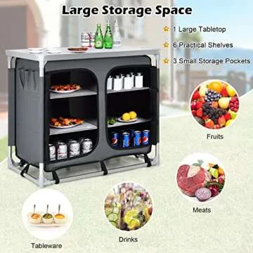 Giantex Camping Cook Table Kitchen Station with Storage Organizer and Carrying Bag, for BBQ Party Picnics Backyards and Tailgating, Portable Outdoor Aluminum Cooking BBQ Table (Grey)