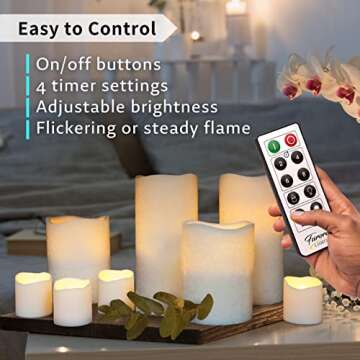 FURORA LIGHTING LED Flameless Candles with Remote Control, White in Set of 8, Real Wax Battery Opera...