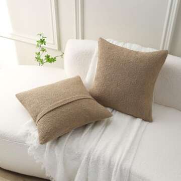 FUTEI Khaki Boucle Decorative Pillow Covers, 18x18 Inch