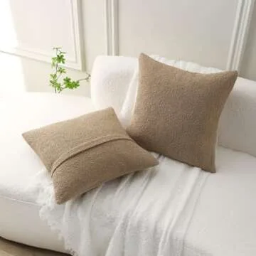 FUTEI Khaki Boucle Decorative Pillow Covers, 18x18 Inch