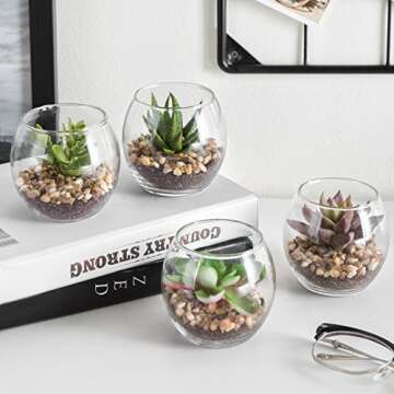 MyGift Assorted Artificial Succulent Plants in Glass Vases