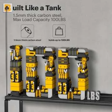 Spampur Power Tool Organizer Wall Mount with Charging Station, 4/6/8 Slots for Cordless Drill, Tool Storage with 4 Outlet Power Strip, Drill Bit Heavy Duty Rack, 3 Layers Garage Shelving for Workshop