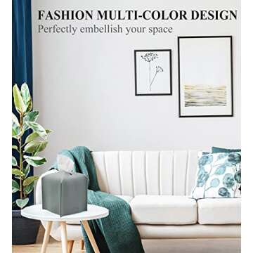 Livelab Tissue Box Cover Holder, Square Modern Decoration PU Leather Facial Tissues Case Roll Paper Dispenser for Bathroom Vanity Countertop, Night Stands, Office Desk Car 5X5X5'' | Water Blue