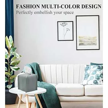 Livelab Tissue Box Cover Holder, Square Modern Decoration PU Leather Facial Tissues Case Roll Paper Dispenser for Bathroom Vanity Countertop, Night Stands, Office Desk Car 5X5X5'' | Water Blue