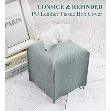 Livelab Tissue Box Cover Holder, Square Modern Decoration PU Leather Facial Tissues Case Roll Paper Dispenser for Bathroom Vanity Countertop, Night Stands, Office Desk Car 5X5X5'' | Water Blue