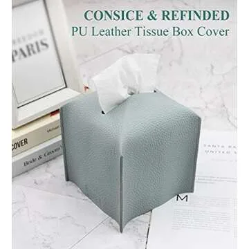 Livelab Tissue Box Cover Holder, Square Modern Decoration PU Leather Facial Tissues Case Roll Paper Dispenser for Bathroom Vanity Countertop, Night Stands, Office Desk Car 5X5X5'' | Water Blue