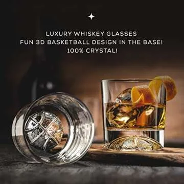 JoyJolt Swish Crystal Whiskey Glasses Set 4 'Basketball' Whiskey Glass. 10oz Old Fashioned Glass. Rocks Glass Scotch Glasses, Bourbon Glass Tumbler, Liquor Drink Glasses or Short Cocktail Glass