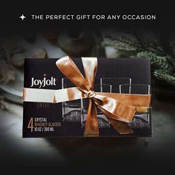 JoyJolt Swish Crystal Whiskey Glasses Set 4 'Basketball' Whiskey Glass. 10oz Old Fashioned Glass. Rocks Glass Scotch Glasses, Bourbon Glass Tumbler, Liquor Drink Glasses or Short Cocktail Glass