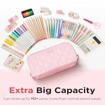 Sooez Extra Big Quilted Pencil Case Pouch with Zipper