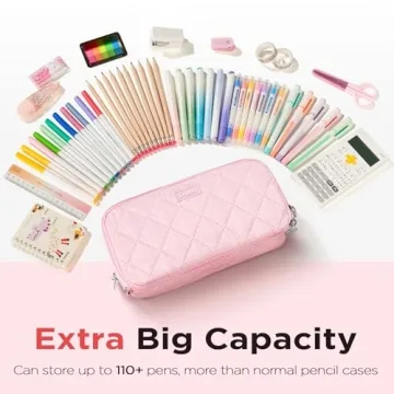 Sooez Extra Big Quilted Pencil Case Pouch with Zipper