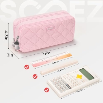 Sooez Extra Big Quilted Pencil Case Pouch with Zipper