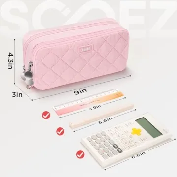 Sooez Extra Big Quilted Pencil Case Pouch with Zipper