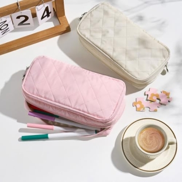 Sooez Extra Big Quilted Pencil Case Pouch with Zipper