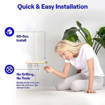 BedShelfie Bedside Shelf for Bunk Bed & Top Bunk, College Dorm Room Essentials, Loft Nightstand, Floating Bed Side Table Tray Storage, Dorm Room Decor, College Dorm Essentials - Minimalist Natural