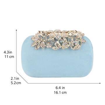 Fawziya Flower Purse With Rhinestones Velvet Clutch Evening Bags (AB Lake Blue)