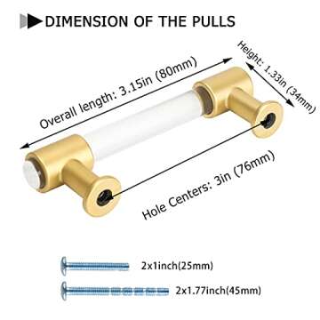 goldenwarm 5 Pack Acrylic Clear Drawer Pulls 3in Lucite Dresser Pulls - LS6164BB76 Brushed Brass Kitchen Cabinet Hardware Bedroom Furniture Hardware, 76mm Hole Spacing