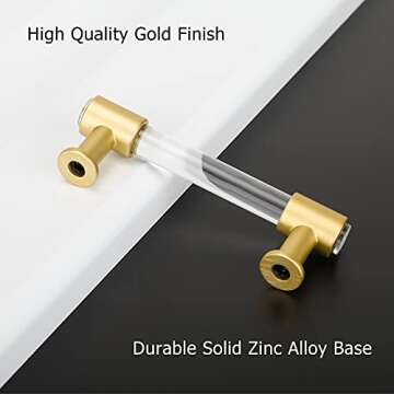 goldenwarm 5 Pack Acrylic Clear Drawer Pulls 3in Lucite Dresser Pulls - LS6164BB76 Brushed Brass Kitchen Cabinet Hardware Bedroom Furniture Hardware, 76mm Hole Spacing