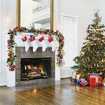 Jelofly 7FT Red Berry Christmas Garland with Pine Cone Needle Garland Christmas Xmas Decorations Indoor Outdoor Garden Gate Home Fireplace Decoration Winter Christmas Holiday New Year Decor