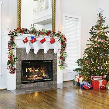 Jelofly 7FT Red Berry Christmas Garland with Pine Cone Needle Garland Christmas Xmas Decorations Indoor Outdoor Garden Gate Home Fireplace Decoration Winter Christmas Holiday New Year Decor