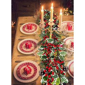 Jelofly 7FT Red Berry Christmas Garland with Pine Cone Needle Garland Christmas Xmas Decorations Indoor Outdoor Garden Gate Home Fireplace Decoration Winter Christmas Holiday New Year Decor