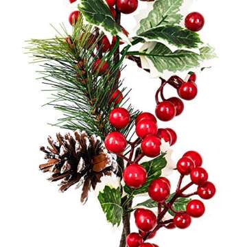 Jelofly 7FT Red Berry Christmas Garland with Pine Cone Needle Garland Christmas Xmas Decorations Indoor Outdoor Garden Gate Home Fireplace Decoration Winter Christmas Holiday New Year Decor
